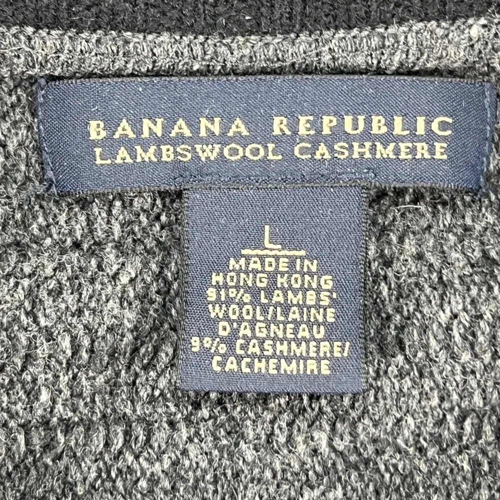 Banana Republic Mens Large Gray Lambswool Cashmere 1/4 Zip Sweater Elbow Patches
